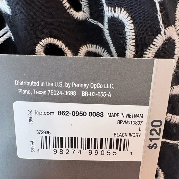 NWT Women’s Size L Worthington Black & White Embroidered Midi Shirtdress - Picture 5 of 12